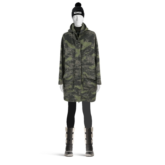 DIESEL Wool Hooded Camo Wool Blend Coat Size L - Picture 2 of 15